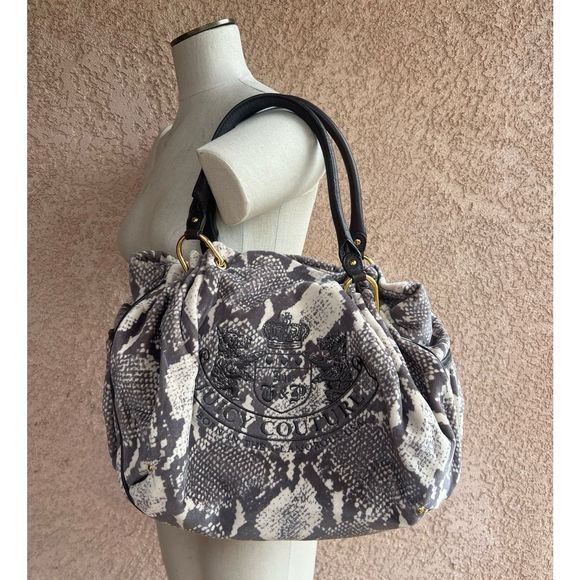 Juicy Couture Handbags - Juicy Couture snake print velveteen hobo bag grey white NWT